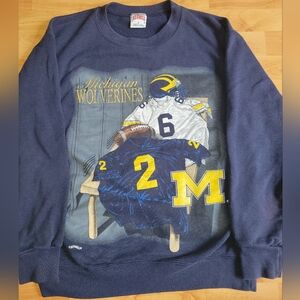 Rare Vintage Michigan Wolverines Nutmeg Embroidred Navy Crewneck Sweater, Med/L